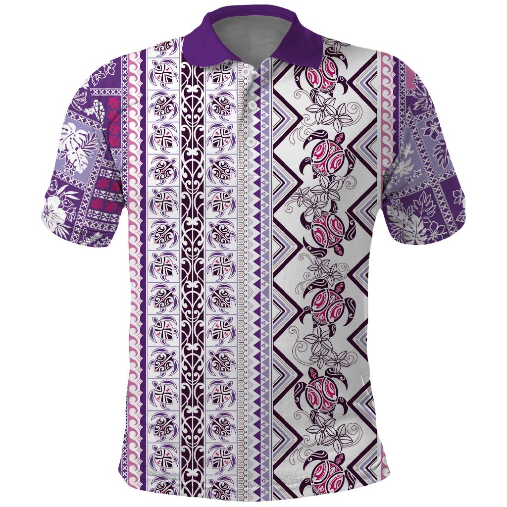 Hawaii Makahiki Turtle Polo Shirt Violet Tapa Pattern - Polynesian Pride