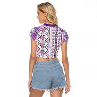 Hawaii Makahiki Turtle Raglan Cropped T Shirt Violet Tapa Pattern - Polynesian Pride