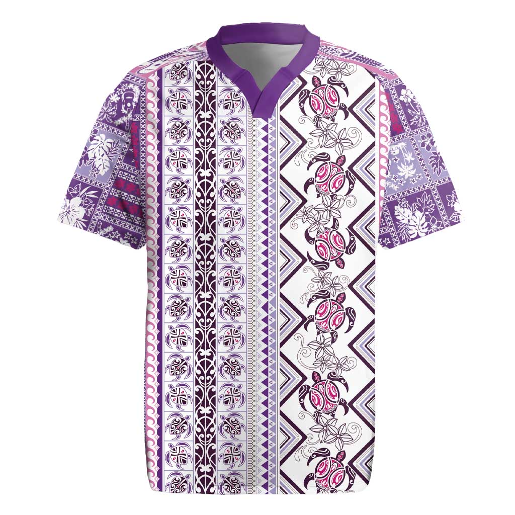 Hawaii Makahiki Turtle Rugby Jersey Violet Tapa Pattern - Polynesian Pride