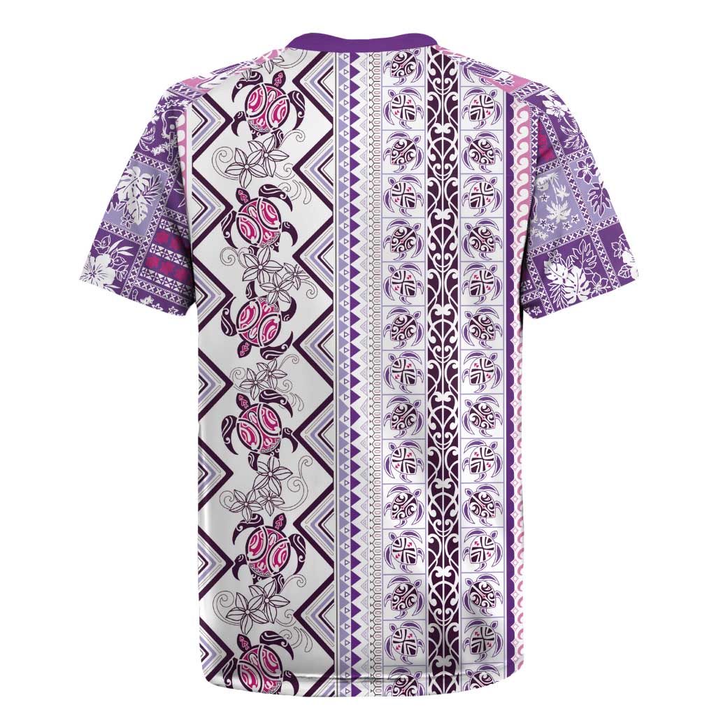 Hawaii Makahiki Turtle Rugby Jersey Violet Tapa Pattern - Polynesian Pride