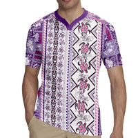 Hawaii Makahiki Turtle Rugby Jersey Violet Tapa Pattern - Polynesian Pride