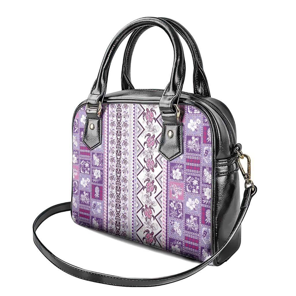 Hawaii Makahiki Turtle Shoulder Handbag Violet Tapa Pattern - Polynesian Pride