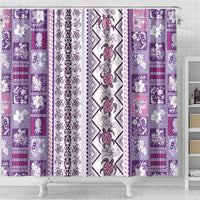 Hawaii Makahiki Turtle Shower Curtain Violet Tapa Pattern - Polynesian Pride