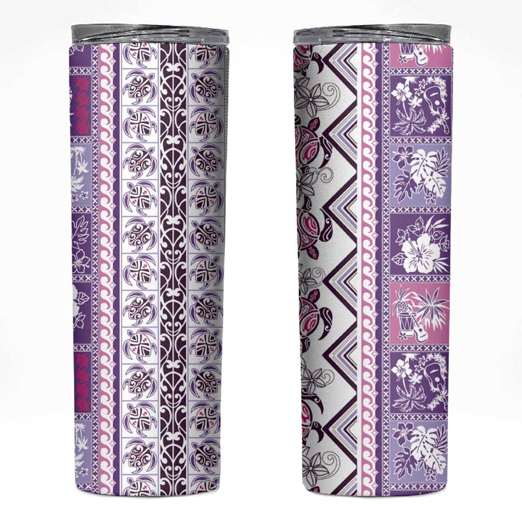 Hawaii Makahiki Turtle Skinny Tumbler Violet Tapa Pattern - Polynesian Pride