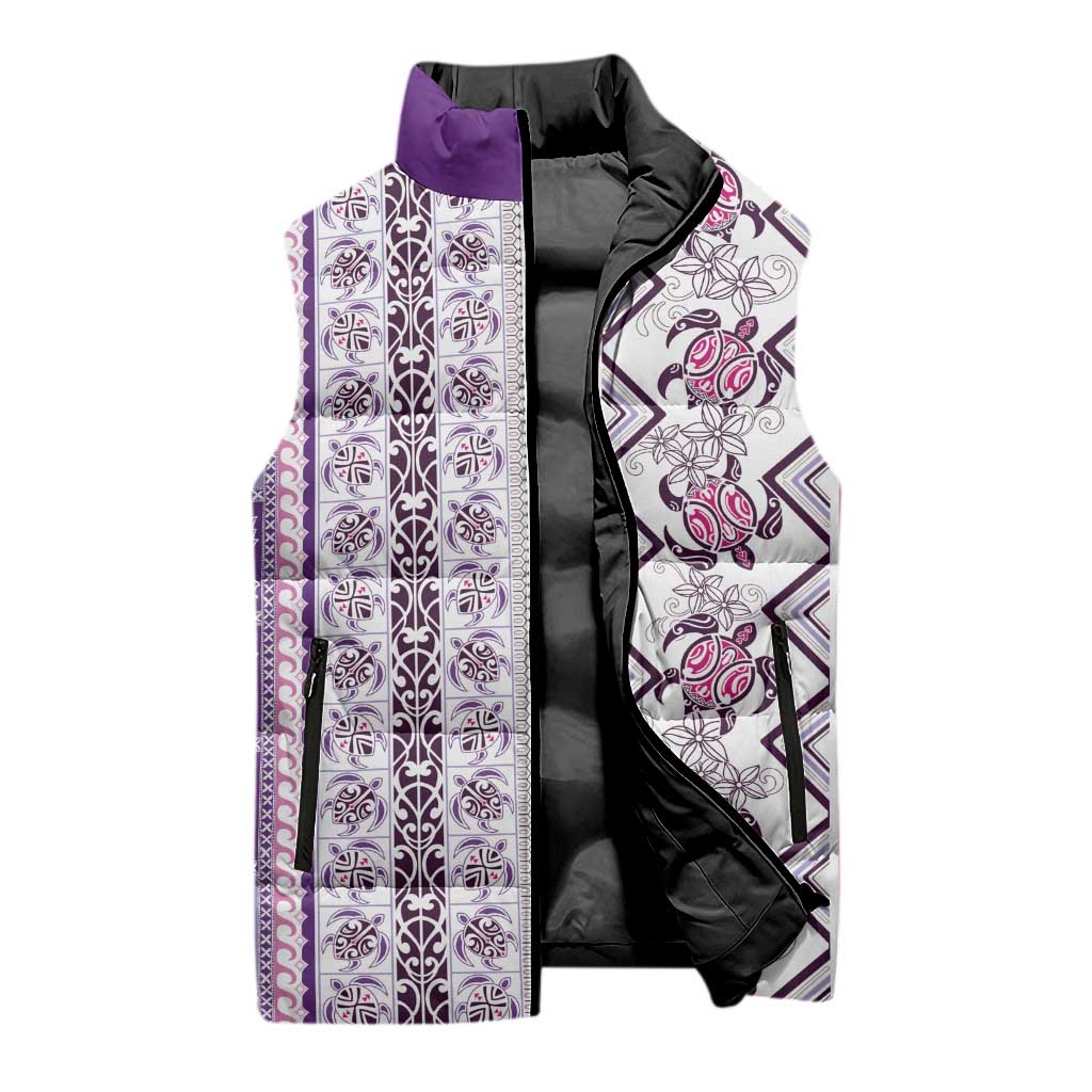 Hawaii Makahiki Turtle Sleeveless Puffer Jacket Violet Tapa Pattern - Polynesian Pride