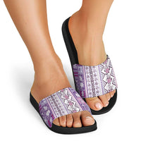 Hawaii Makahiki Turtle Slide Sandals Violet Tapa Pattern - Polynesian Pride