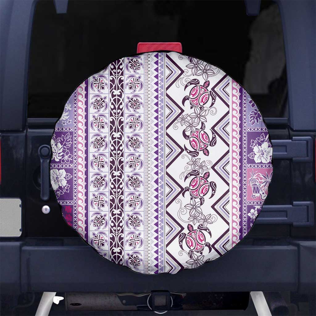 Hawaii Makahiki Turtle Spare Tire Cover Violet Tapa Pattern - Polynesian Pride