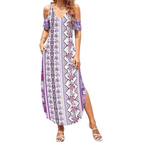 Hawaii Makahiki Turtle Summer Maxi Dress Violet Tapa Pattern - Polynesian Pride