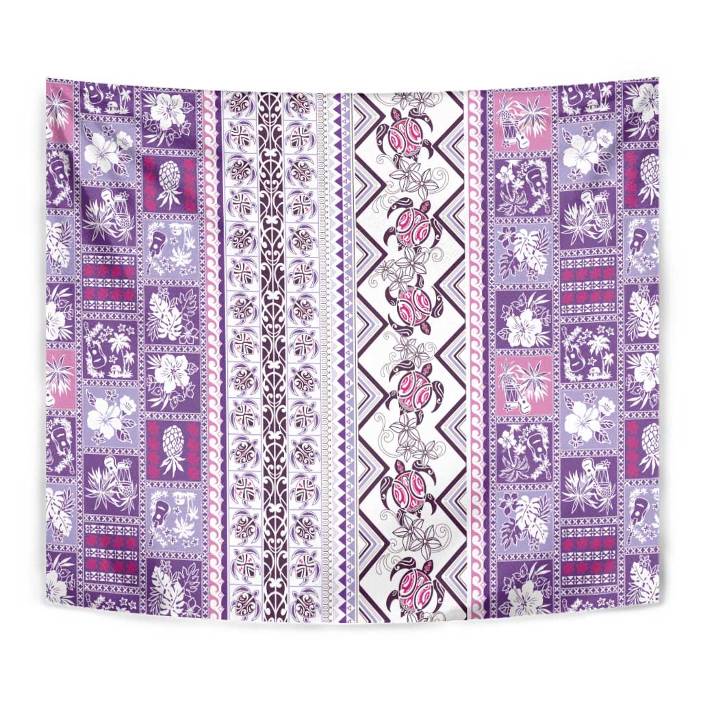 Hawaii Makahiki Turtle Tapestry Violet Tapa Pattern - Polynesian Pride