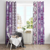 Hawaii Makahiki Turtle Window Curtain Violet Tapa Pattern - Polynesian Pride