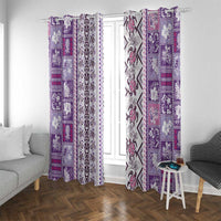 Hawaii Makahiki Turtle Window Curtain Violet Tapa Pattern - Polynesian Pride