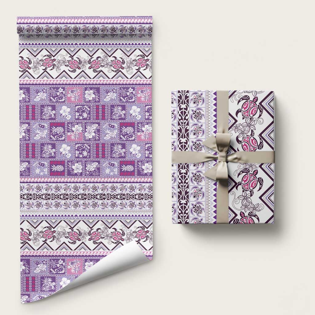 Hawaii Makahiki Turtle Wrapping Paper Violet Tapa Pattern - Polynesian Pride