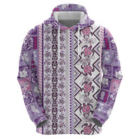 Hawaii Makahiki Turtle Zip Hoodie Violet Tapa Pattern - Polynesian Pride