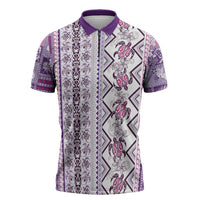 Hawaii Makahiki Turtle Zipper Polo Shirt Violet Tapa Pattern - Polynesian Pride
