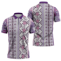 Hawaii Makahiki Turtle Zipper Polo Shirt Violet Tapa Pattern - Polynesian Pride