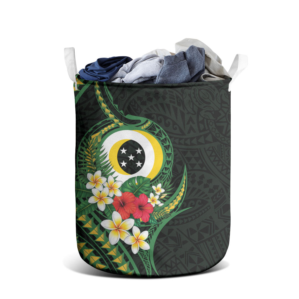 Solomon Islands Western Province Laundry Basket Polynesian Pattern With Tropical Flowers LT05 - Polynesian Pride