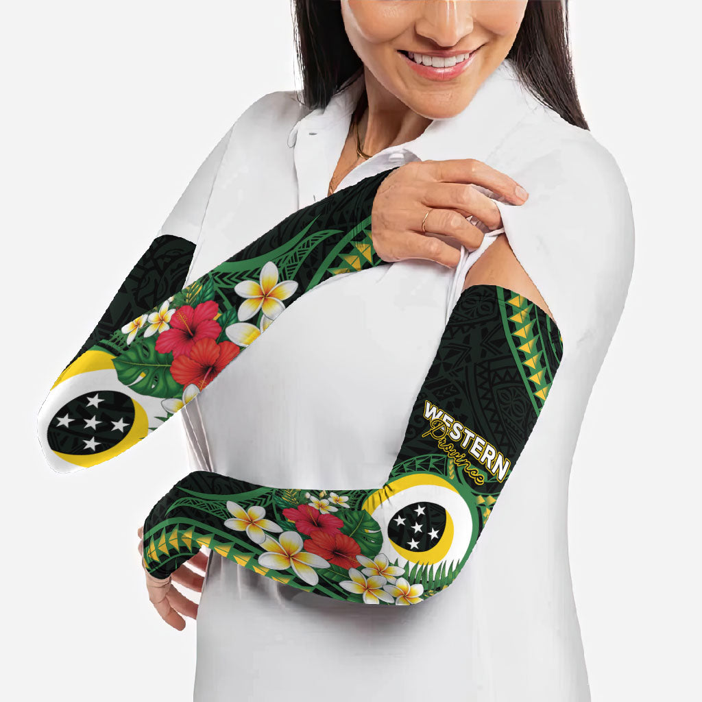 Solomon Islands Western Province Arm Sleeves Polynesian Pattern With Tropical Flowers LT05 - Polynesian Pride