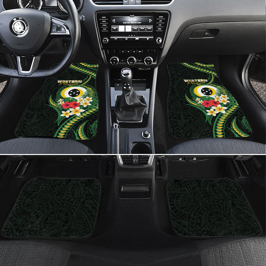 Solomon Islands Western Province Car Mats Polynesian Pattern With Tropical Flowers LT05 Set 4pcs Green - Polynesian Pride