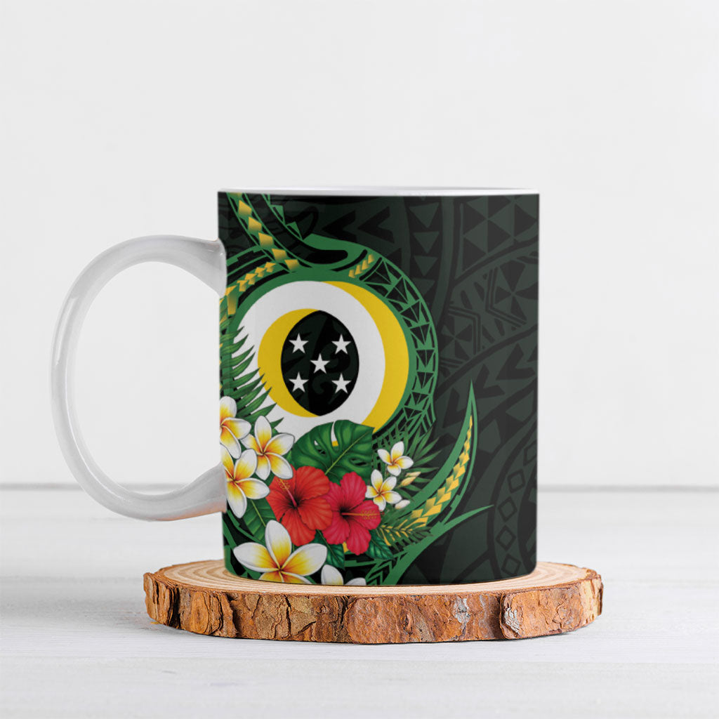 Solomon Islands Western Province Ceramic Mug Polynesian Pattern With Tropical Flowers LT05 Green - Polynesian Pride