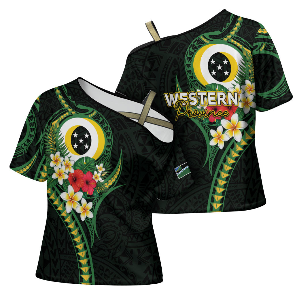 Solomon Islands Western Province Cross Shoulder Shirt Polynesian Pattern With Tropical Flowers LT05 - Polynesian Pride