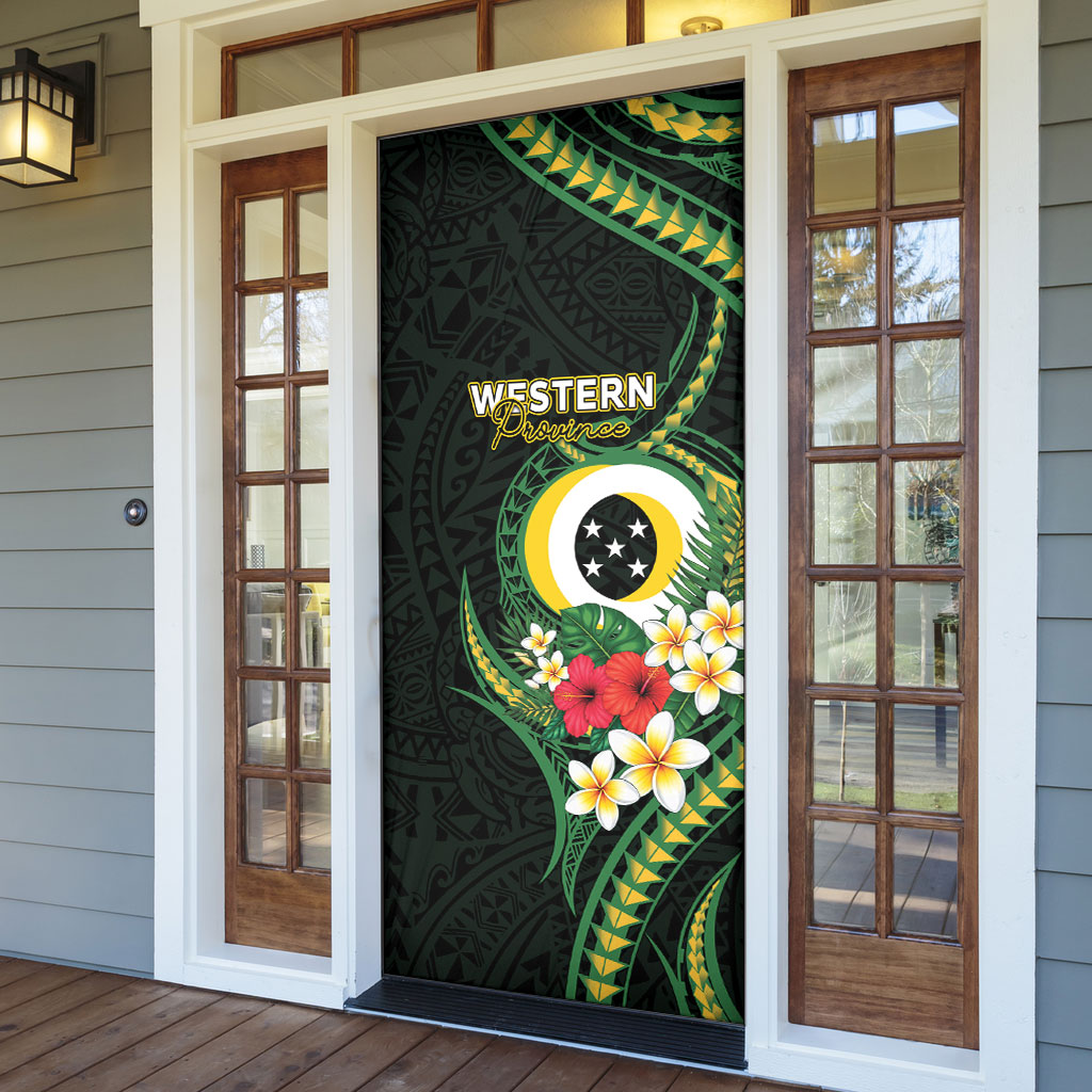Solomon Islands Western Province Door Cover Polynesian Pattern With Tropical Flowers LT05 - Polynesian Pride
