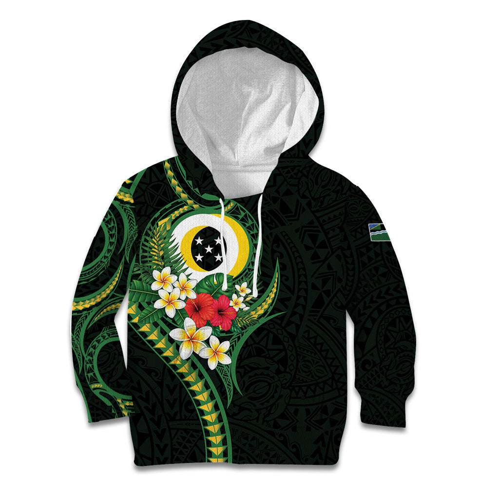 Solomon Islands Western Province Kid Hoodie Polynesian Pattern With Tropical Flowers LT05 Hoodie Green - Polynesian Pride