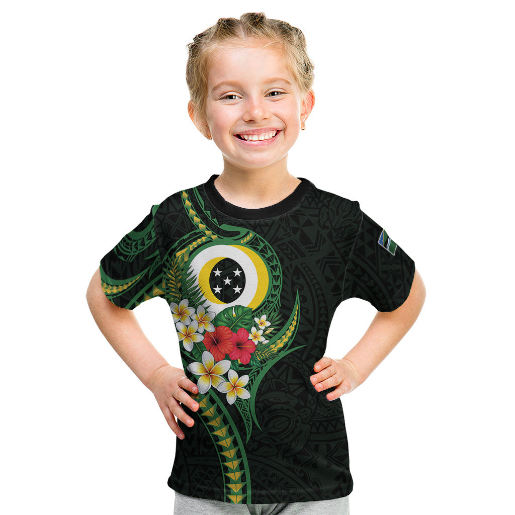 Solomon Islands Western Province Kid T Shirt Polynesian Pattern With Tropical Flowers LT05 Green - Polynesian Pride