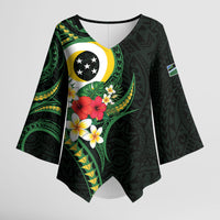 Solomon Islands Western Province Kimono Sleeve Blouse Polynesian Pattern With Tropical Flowers LT05 Female Green - Polynesian Pride