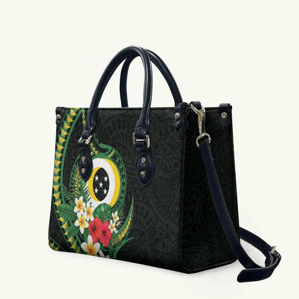 Solomon Islands Western Province Leather Bag Polynesian Pattern With Tropical Flowers LT05 Green - Polynesian Pride