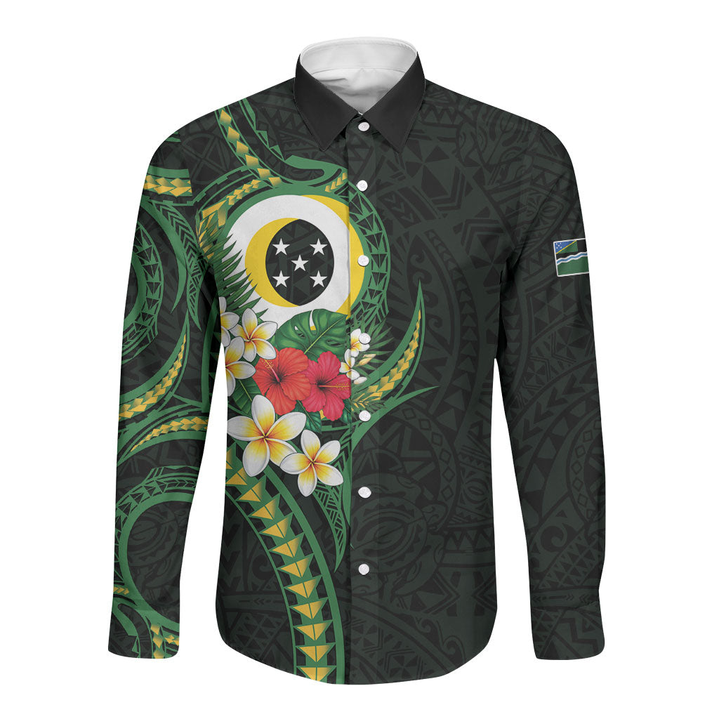 Solomon Islands Western Province Long Sleeve Button Shirt Polynesian Pattern With Tropical Flowers LT05 Unisex Green - Polynesian Pride