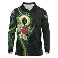 Solomon Islands Western Province Long Sleeve Polo Shirt Polynesian Pattern With Tropical Flowers LT05 Green - Polynesian Pride
