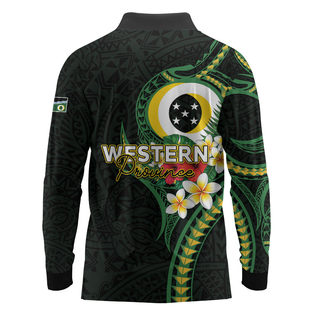 Solomon Islands Western Province Long Sleeve Polo Shirt Polynesian Pattern With Tropical Flowers LT05 - Polynesian Pride
