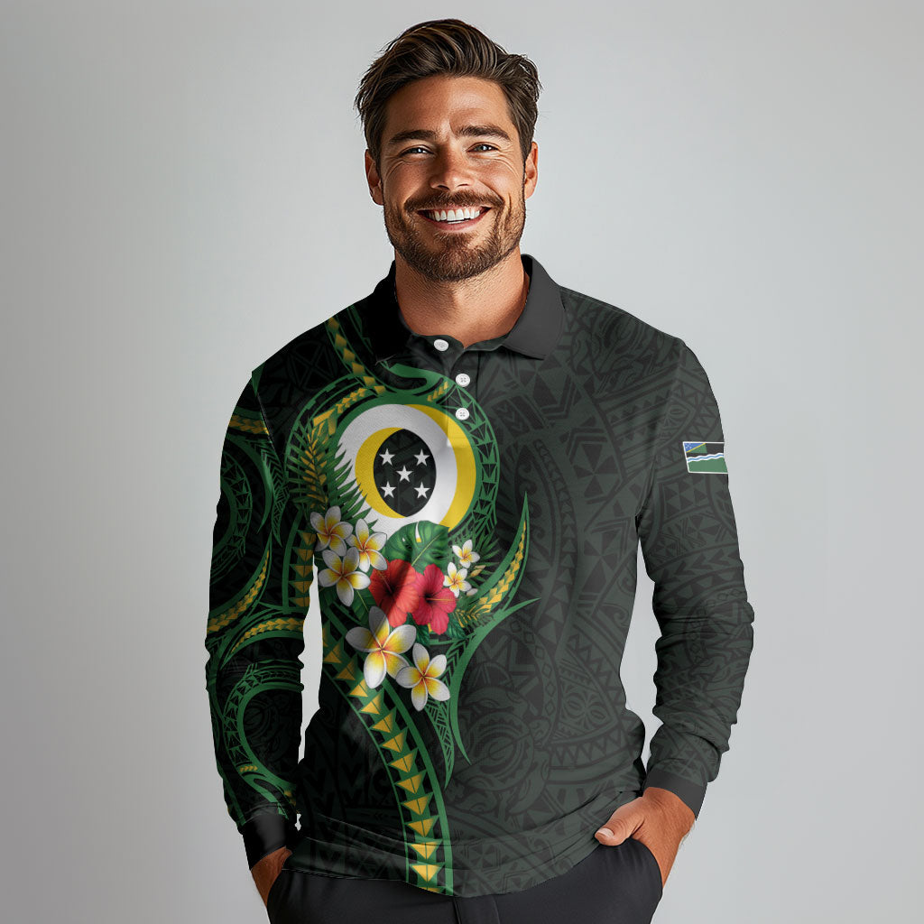 Solomon Islands Western Province Long Sleeve Polo Shirt Polynesian Pattern With Tropical Flowers LT05 - Polynesian Pride