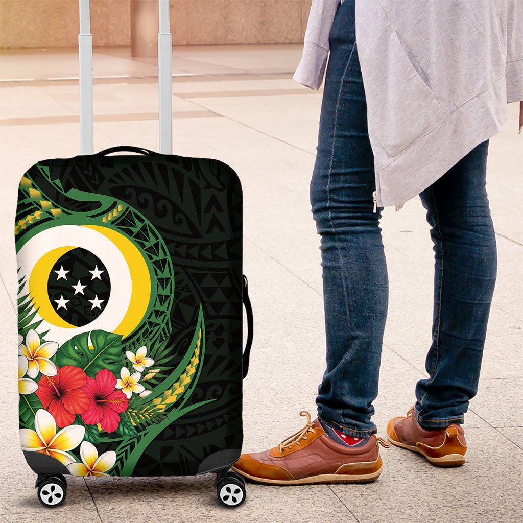 Solomon Islands Western Province Luggage Cover Polynesian Pattern With Tropical Flowers LT05 Green - Polynesian Pride