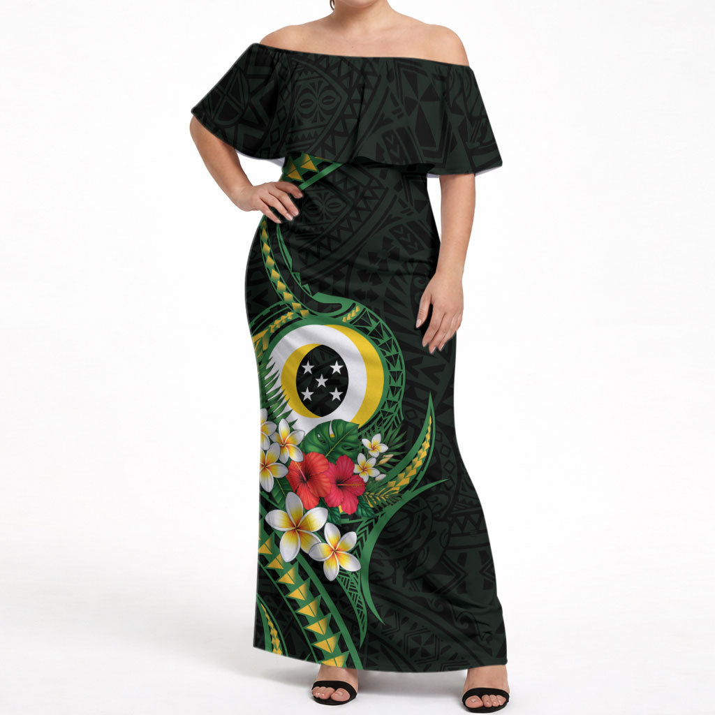 Solomon Islands Western Province Off Shoulder Maxi Dress Polynesian Pattern With Tropical Flowers