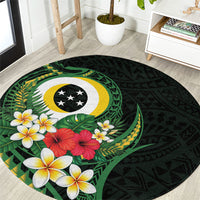 Solomon Islands Western Province Round Carpet Polynesian Pattern With Tropical Flowers LT05 Green - Polynesian Pride