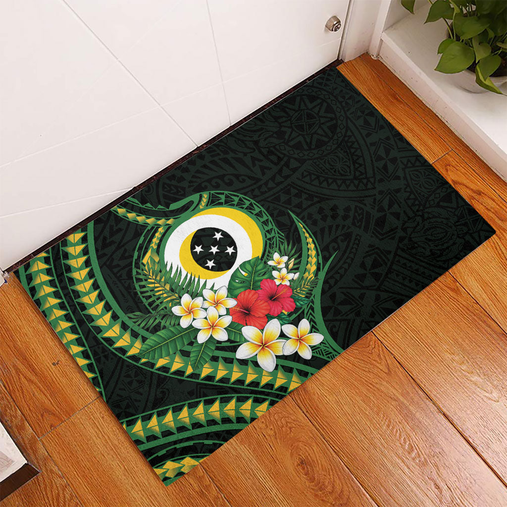 Solomon Islands Western Province Rubber Doormat Polynesian Pattern With Tropical Flowers LT05 - Polynesian Pride