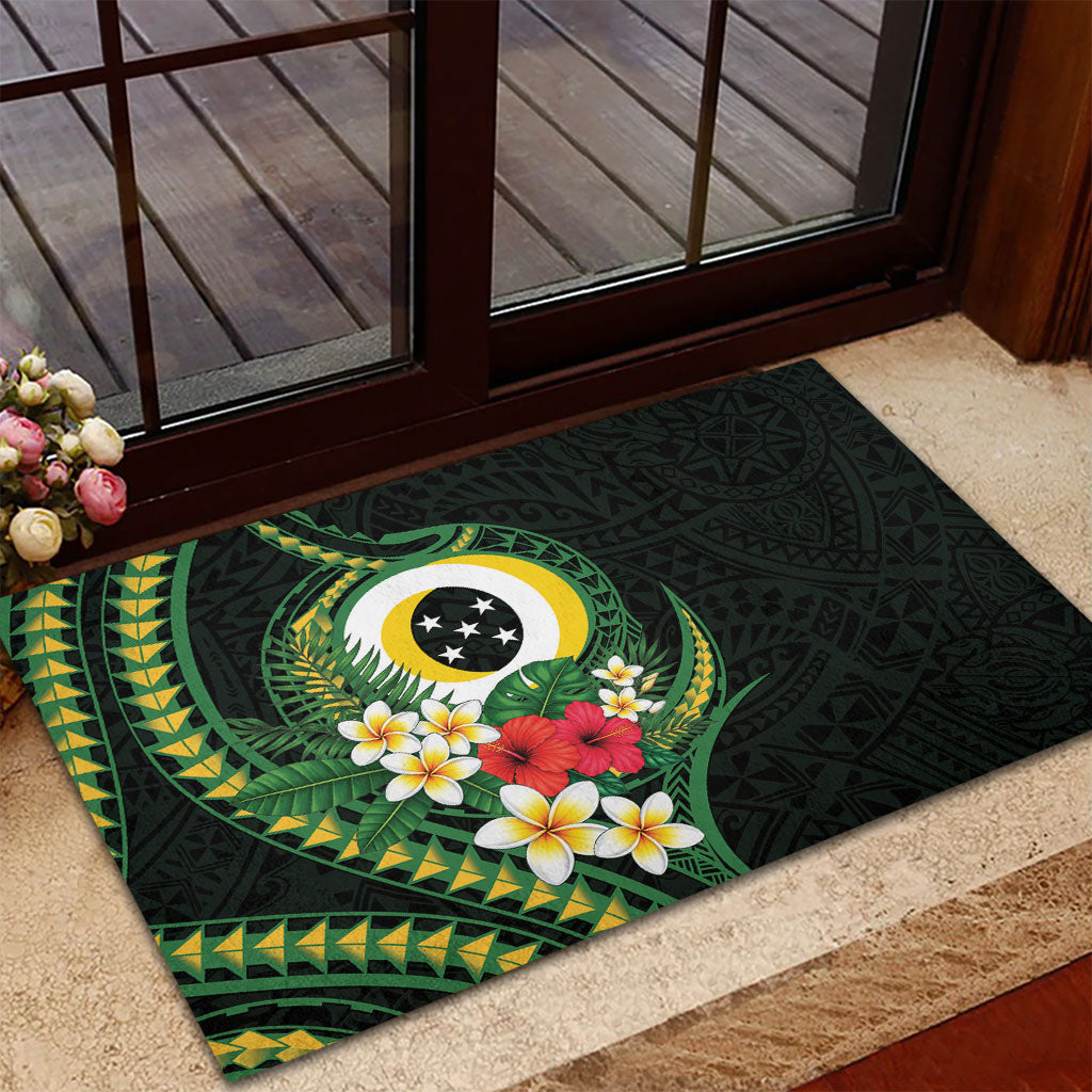 Solomon Islands Western Province Rubber Doormat Polynesian Pattern With Tropical Flowers LT05 - Polynesian Pride