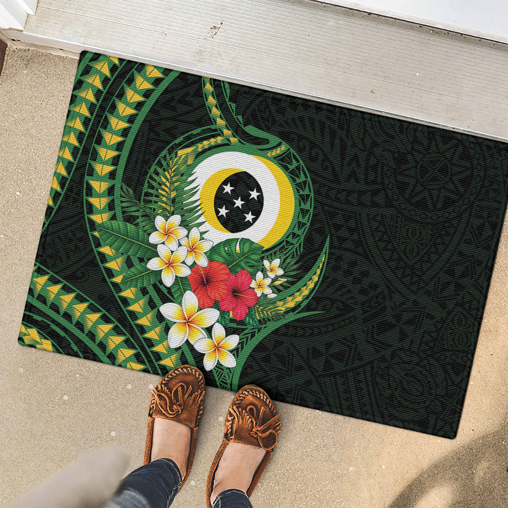 Solomon Islands Western Province Rubber Doormat Polynesian Pattern With Tropical Flowers LT05 - Polynesian Pride
