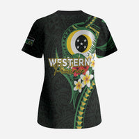 Solomon Islands Western Province Scrub Top Polynesian Pattern With Tropical Flowers LT05 - Polynesian Pride