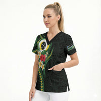 Solomon Islands Western Province Scrub Top Polynesian Pattern With Tropical Flowers LT05 - Polynesian Pride