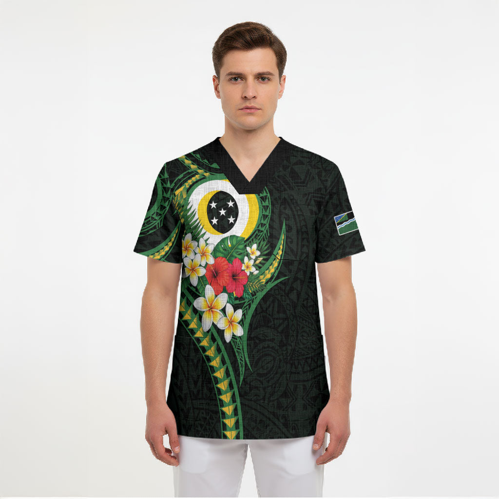 Solomon Islands Western Province Scrub Top Polynesian Pattern With Tropical Flowers LT05 - Polynesian Pride
