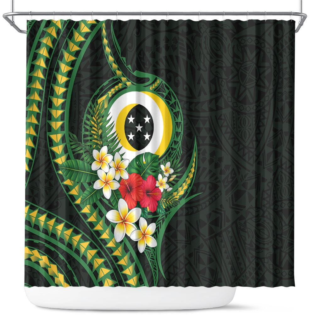 Solomon Islands Western Province Shower Curtain Polynesian Pattern With Tropical Flowers LT05 Green - Polynesian Pride