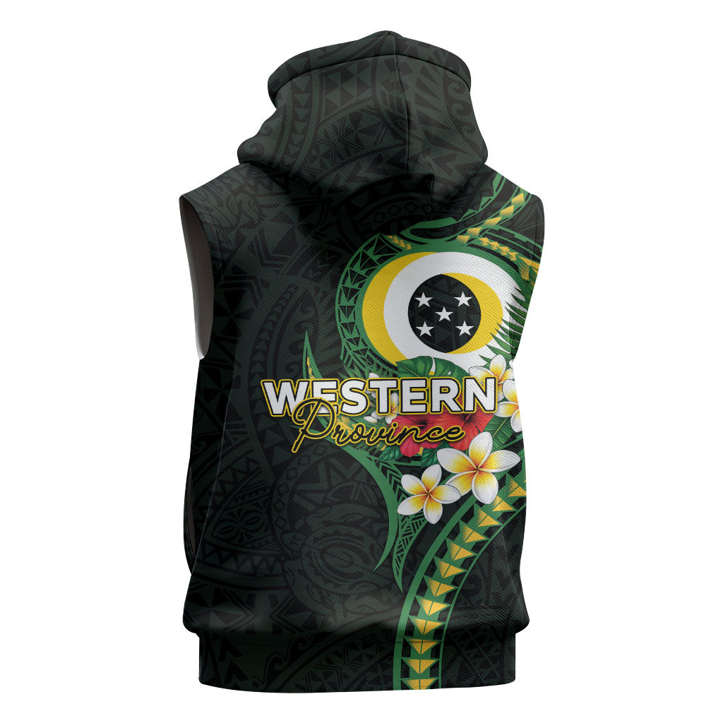 Solomon Islands Western Province Sleeveless Hoodie Polynesian Pattern With Tropical Flowers LT05 - Polynesian Pride