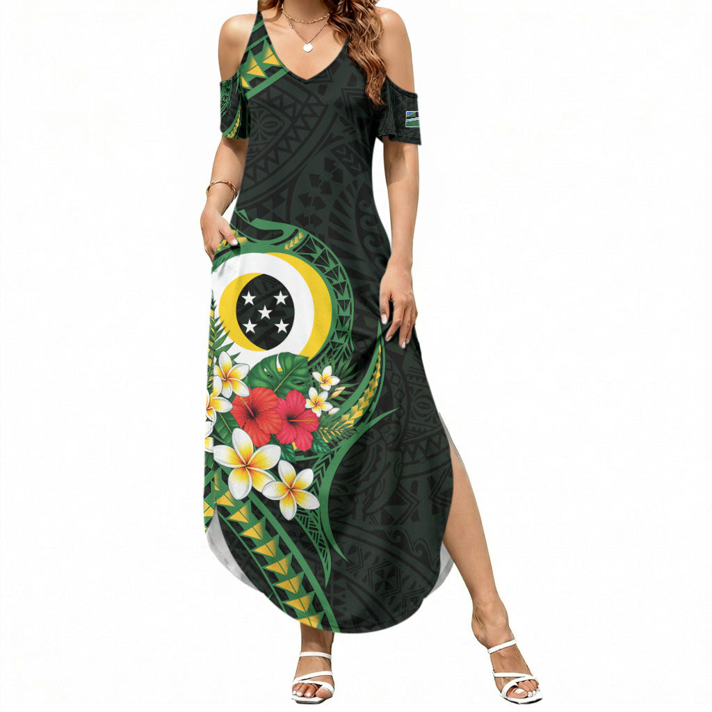 Solomon Islands Western Province Summer Maxi Dress Polynesian Pattern With Tropical Flowers
