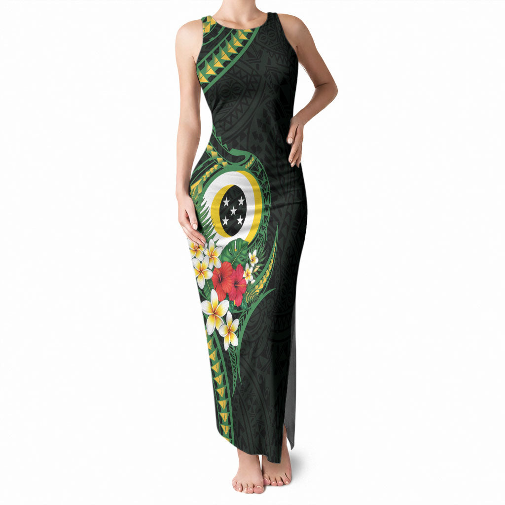 Solomon Islands Western Province Tank Maxi Dress Polynesian Pattern With Tropical Flowers