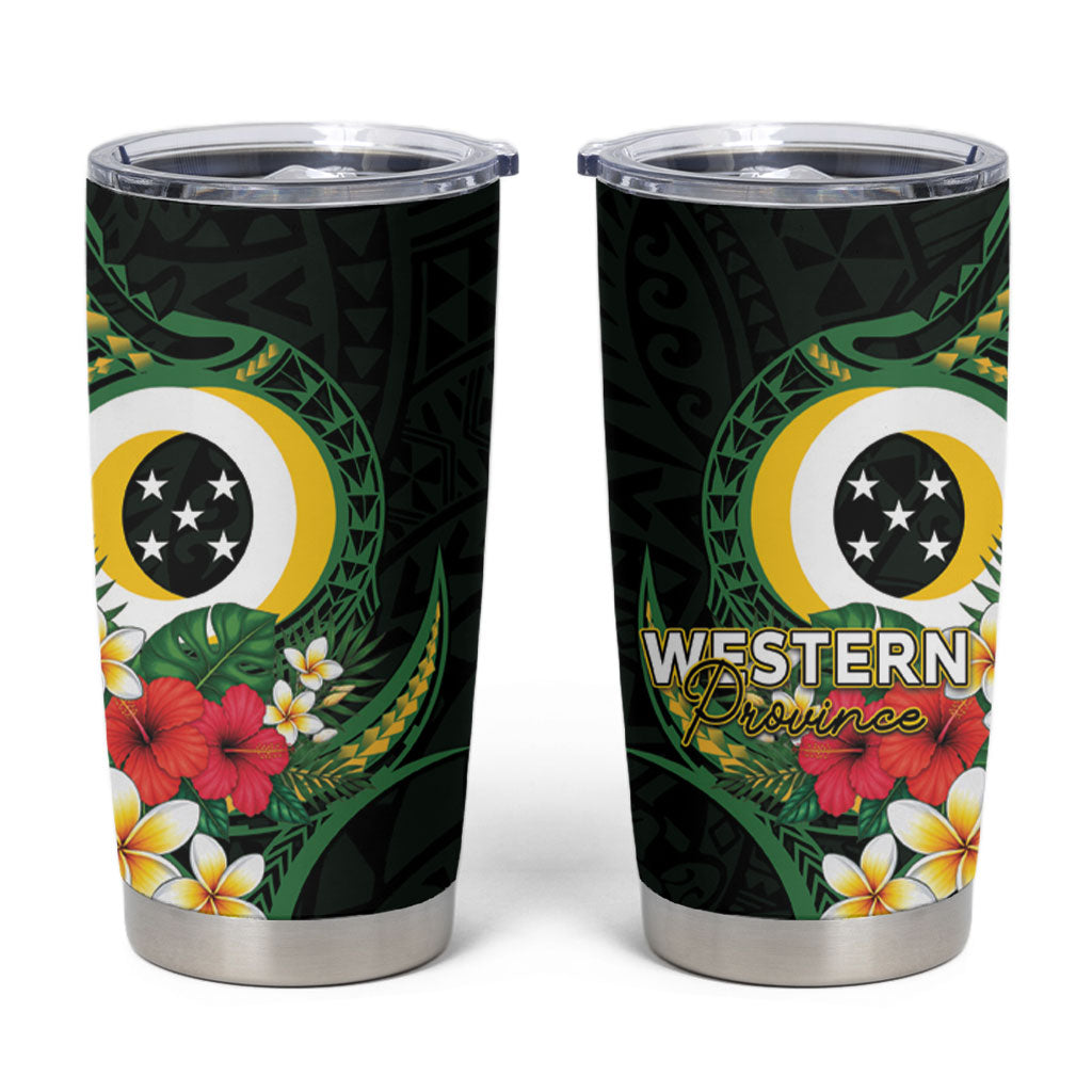 Solomon Islands Western Province Tumbler Cup Polynesian Pattern With Tropical Flowers LT05 Green - Polynesian Pride
