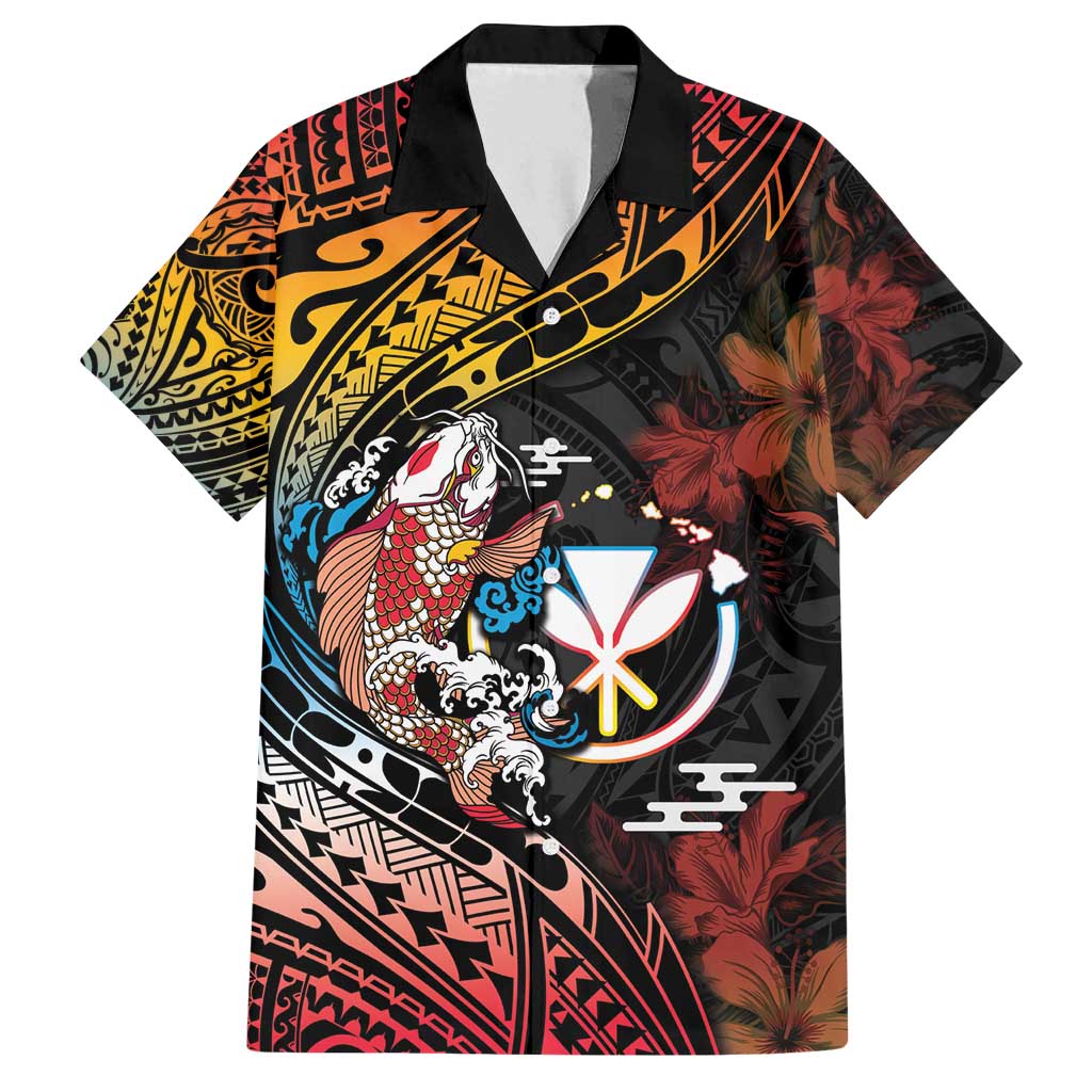Hawaii And Japan Family Matching Off Shoulder Maxi Dress and Hawaiian Shirt Koi Fish With Kanaka Maoli