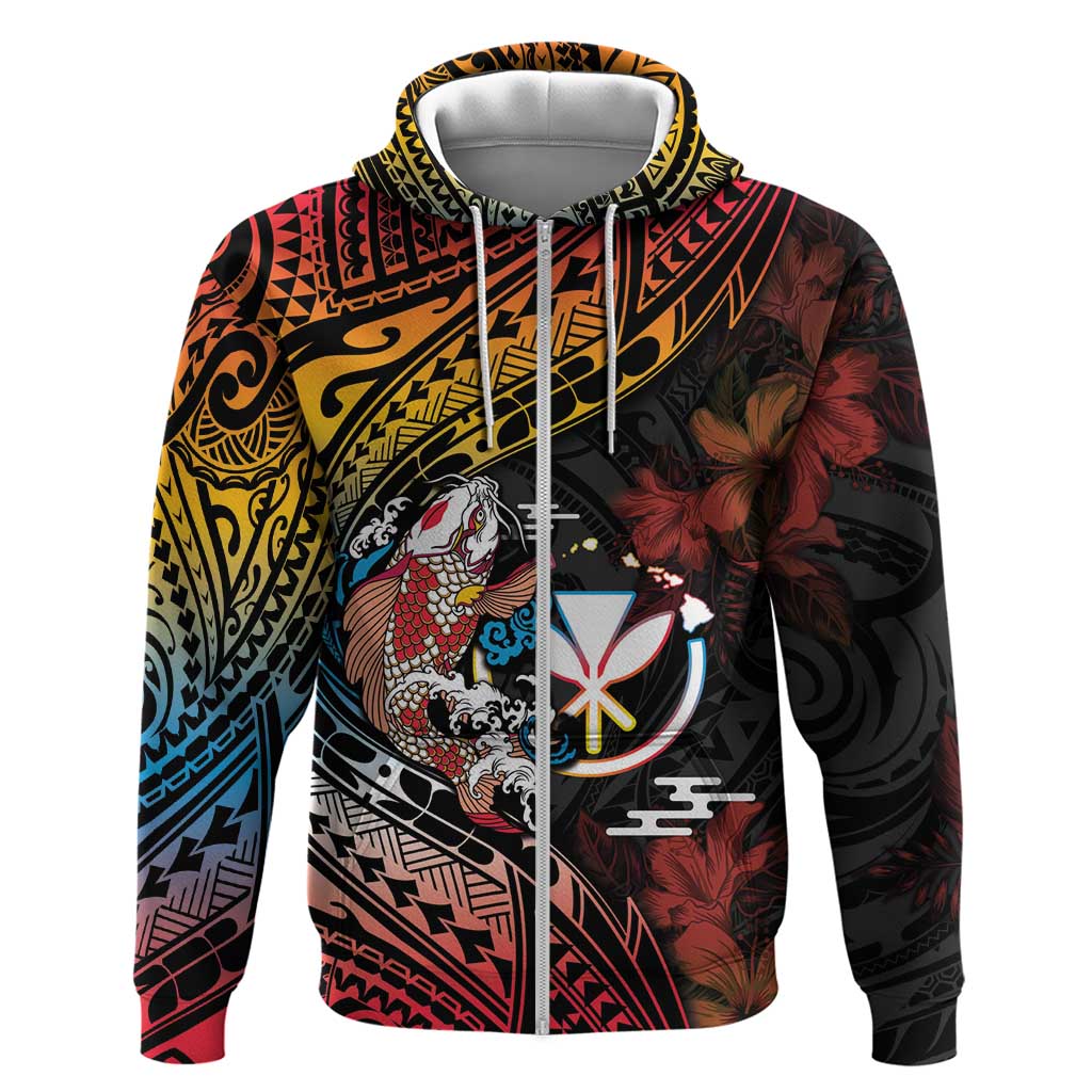 Hawaii And Japan Hoodie Koi Fish With Kanaka Maoli