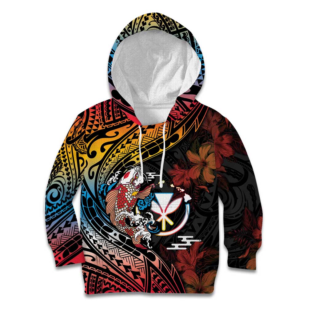 Hawaii And Japan Kid Hoodie Koi Fish With Kanaka Maoli